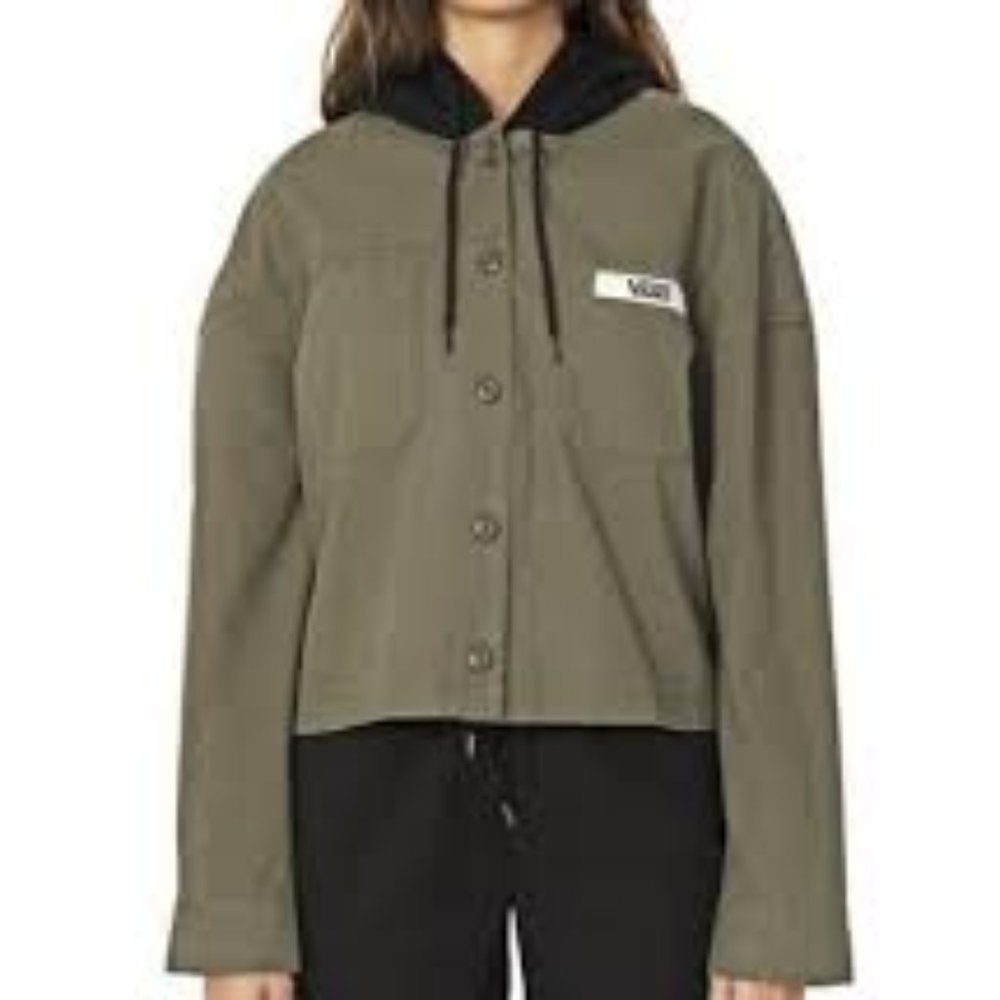 Vans Crowd Surf Hooded Woven Jacket Army Green Black Women's XL